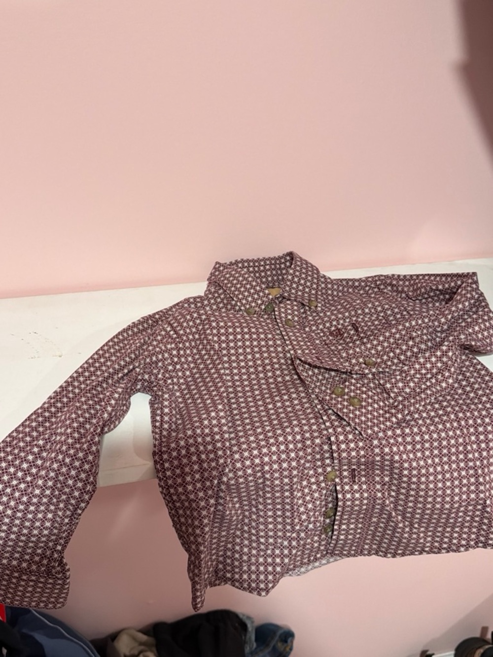 Wrangler Burgundy Geometric Cropped Button-Down Shirt